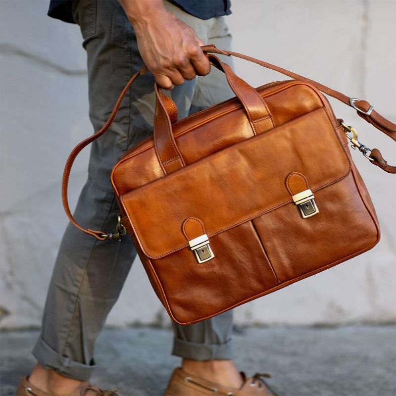 Hombres Pu Cuero Multi-bolsillo 14 Pulgadas Bolsa Para Computadora Portátil Bolsa De Hombreajero Bolsa De Viaje Bolso Bandolera