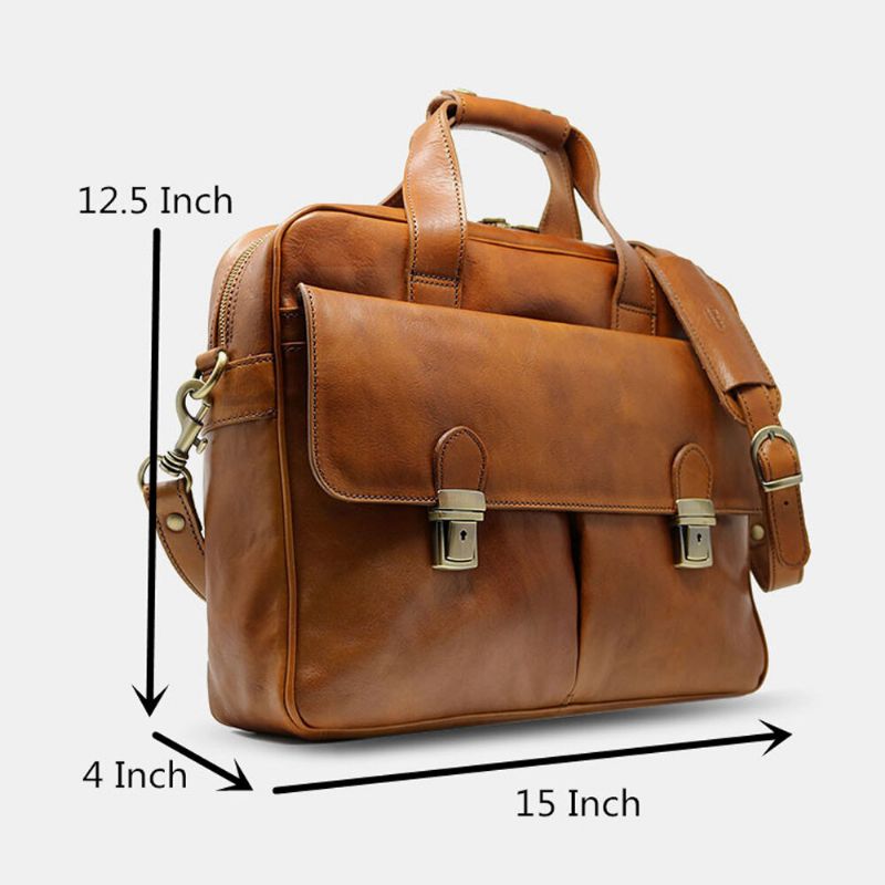 Hombres Pu Cuero Multi-bolsillo 14 Pulgadas Bolsa Para Computadora Portátil Bolsa De Hombreajero Bolsa De Viaje Bolso Bandolera