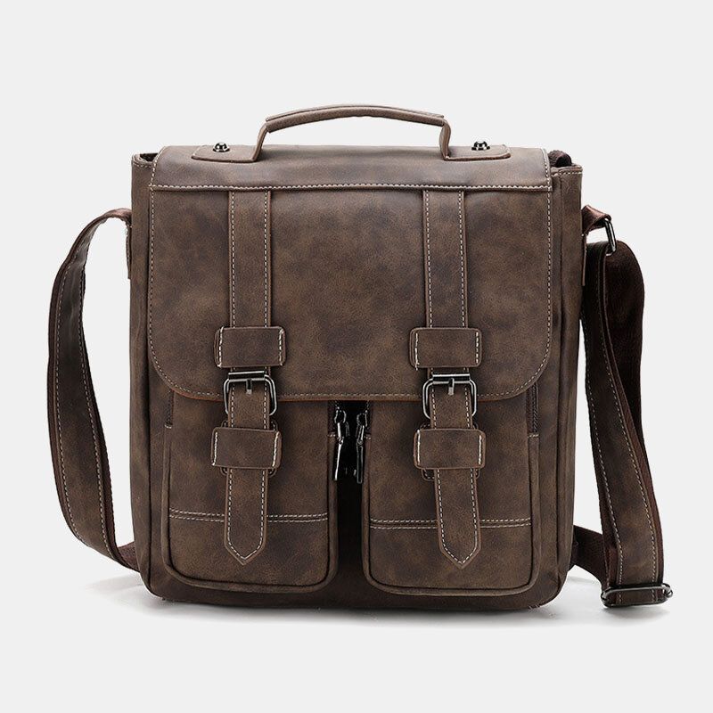 Hombres Pu Cuero Multi-bolsillos Vintage Casual Impermeable Transpirable Crossbody Bolsos Bolsos De Hombro