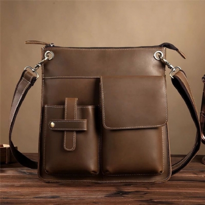 Hombres Pu Cuero Multibolsillos Vintage 6.3 Pulgadas Bolso Para Teléfono Bolsos Bandolera Maletín Bolso Bandolera