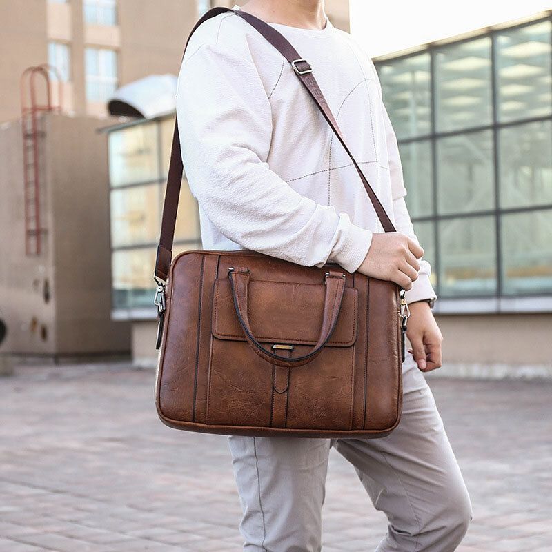 Hombres Pu Cuero Multifunción Multi-bolsillo Vintage Messenger Bag Crossbody Bag Bolso De Hombro