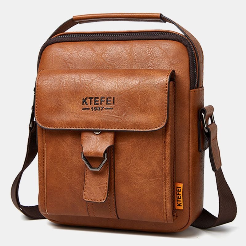 Hombres Pu Cuero Multifunción Vintage Casual Crossbody Bolsos Bandolera Bolso Messenger Bolso