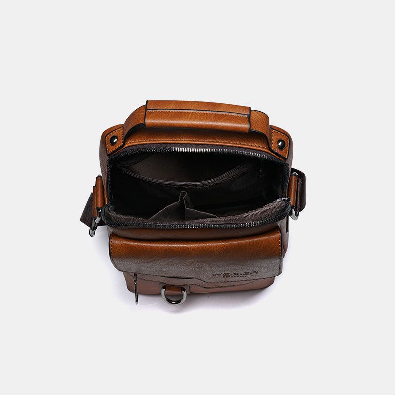 Hombres Pu Cuero Retro Negocios Gran Capacidad Multi-bolsillo Color Sólido Bolso Bandolera Bolso Bandolera