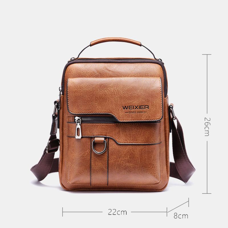 Hombres Pu Cuero Retro Negocios Gran Capacidad Multi-bolsillo Color Sólido Bolso Bandolera Bolso Bandolera