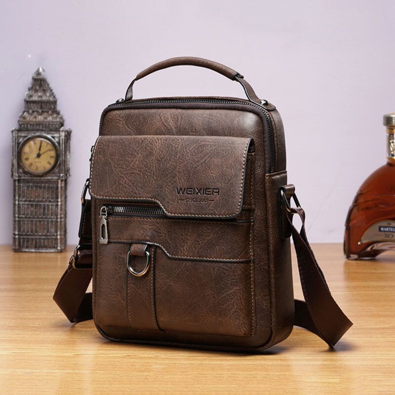 Hombres Pu Cuero Retro Negocios Gran Capacidad Multi-bolsillo Color Sólido Bolso Bandolera Bolso Bandolera