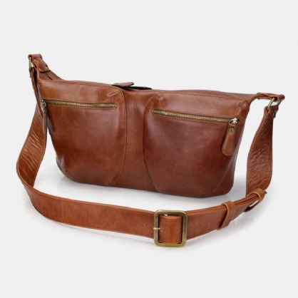 Hombres Pu Cuero Vintage Multi-bolsillo 6.5 Pulgadas Bolso Para Teléfono Bolso Bandolera Bolso En El Pecho Bolso Bandolera