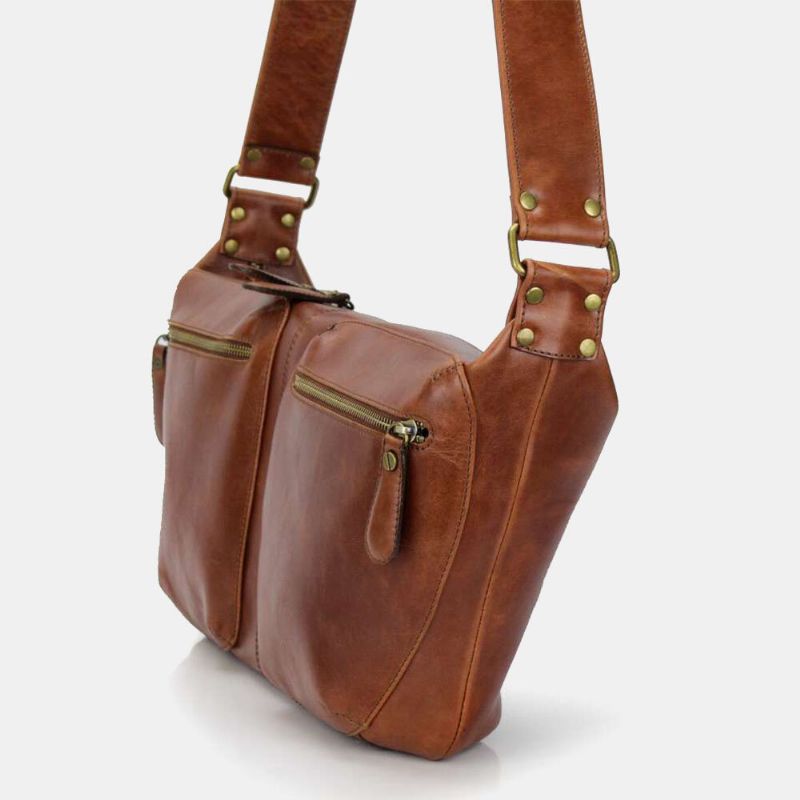 Hombres Pu Cuero Vintage Multi-bolsillo 6.5 Pulgadas Bolso Para Teléfono Bolso Bandolera Bolso En El Pecho Bolso Bandolera