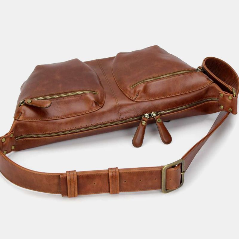 Hombres Pu Cuero Vintage Multi-bolsillo 6.5 Pulgadas Bolso Para Teléfono Bolso Bandolera Bolso En El Pecho Bolso Bandolera