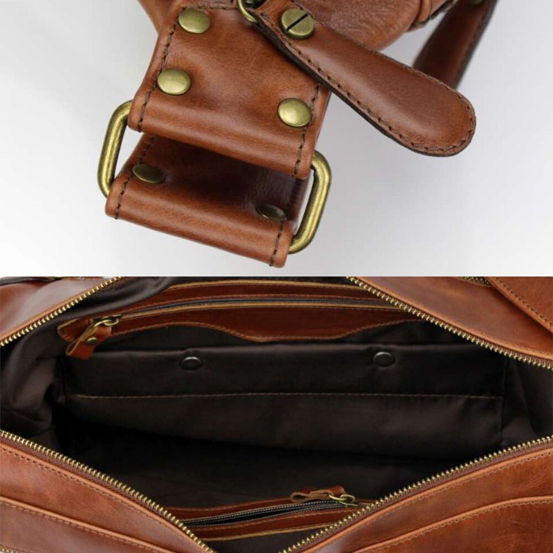 Hombres Pu Cuero Vintage Multi-bolsillo 6.5 Pulgadas Bolso Para Teléfono Bolso Bandolera Bolso En El Pecho Bolso Bandolera