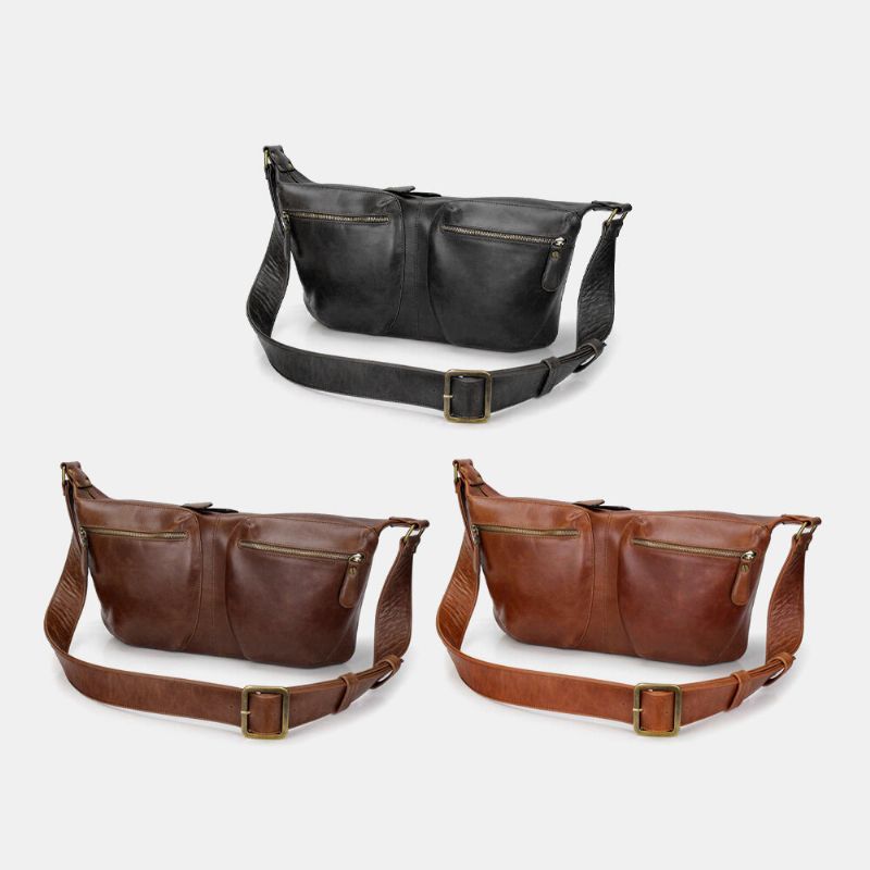 Hombres Pu Cuero Vintage Multi-bolsillo 6.5 Pulgadas Bolso Para Teléfono Bolso Bandolera Bolso En El Pecho Bolso Bandolera