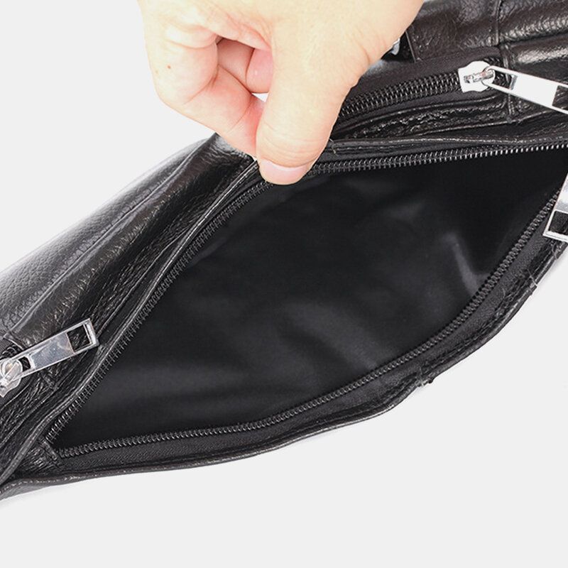 Hombres Sólido Cuero Genuino Enchufe Para Auriculares Bolso Bandolera Bolso En El Pecho Bolso Bandolera