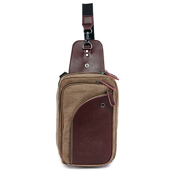 Lona Para Hombre Con Cuero Retro Bolso De Pecho Transpirable Bolso Bandolera Bolso De Viaje Informal