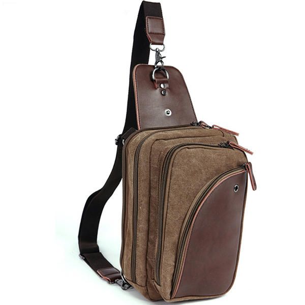 Lona Para Hombre Con Cuero Retro Bolso De Pecho Transpirable Bolso Bandolera Bolso De Viaje Informal