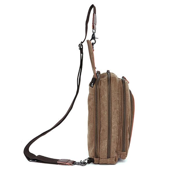 Lona Para Hombre Con Cuero Retro Bolso De Pecho Transpirable Bolso Bandolera Bolso De Viaje Informal