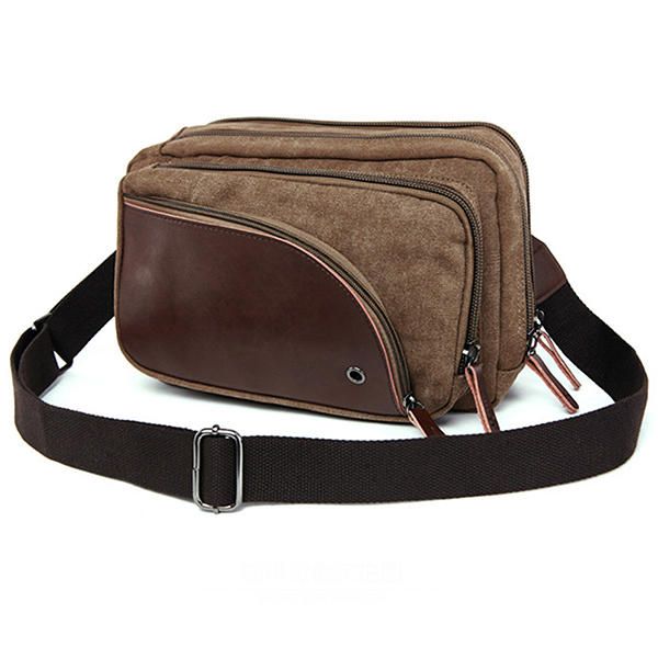 Lona Para Hombre Con Cuero Retro Bolso De Pecho Transpirable Bolso Bandolera Bolso De Viaje Informal