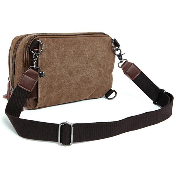 Lona Para Hombre Con Cuero Retro Bolso De Pecho Transpirable Bolso Bandolera Bolso De Viaje Informal