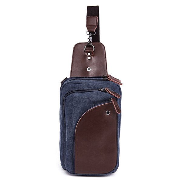 Lona Para Hombre Con Cuero Retro Bolso De Pecho Transpirable Bolso Bandolera Bolso De Viaje Informal