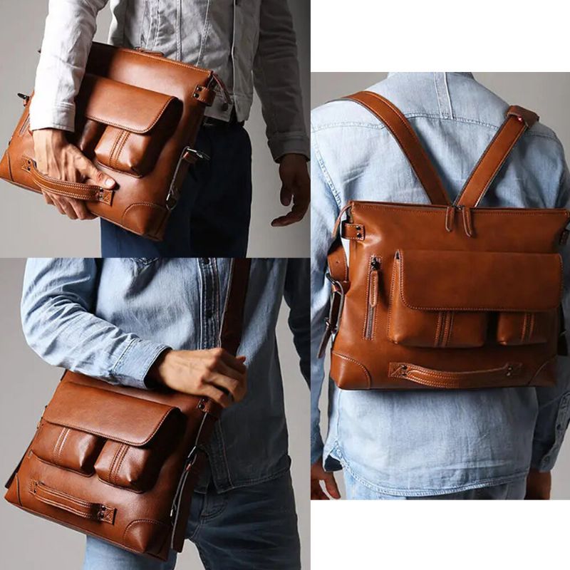 Maletín Informal Para Hombre Bolso Para Portátil De 13-14 Pulgadas Bolso Multifunción Bandolera Mochila