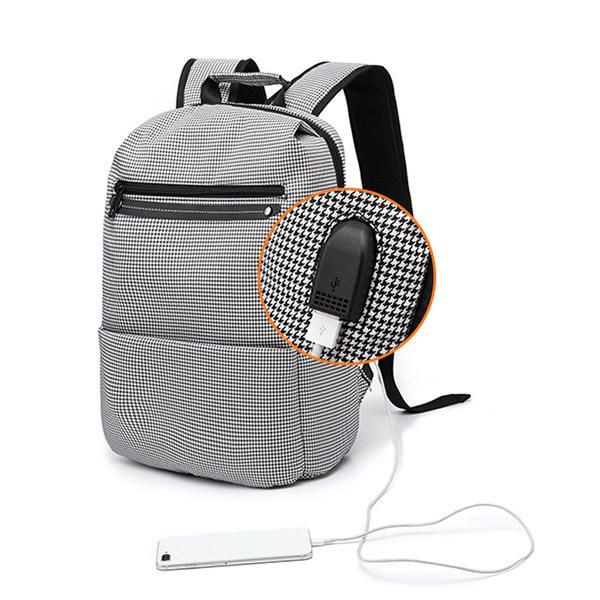 Mochila Oxford A Cuadros Con Carga Usb Bolsa De Computadora Informal