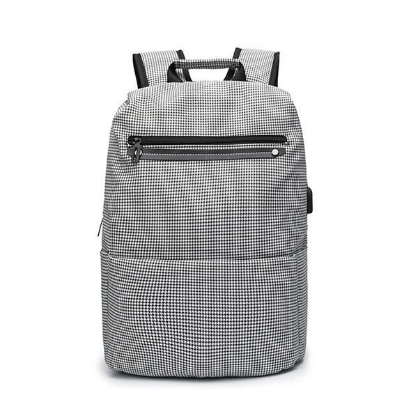 Mochila Oxford A Cuadros Con Carga Usb Bolsa De Computadora Informal