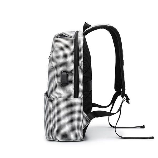 Mochila Oxford A Cuadros Con Carga Usb Bolsa De Computadora Informal