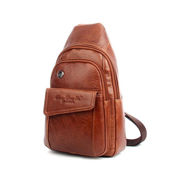 Mochilas De Hombro Con Honda De Cuero Genuino Para Hombres Bolso De Pecho Vintage Bolso De Día