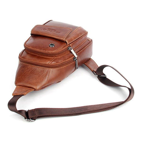 Mochilas De Hombro Con Honda De Cuero Genuino Para Hombres Bolso De Pecho Vintage Bolso De Día