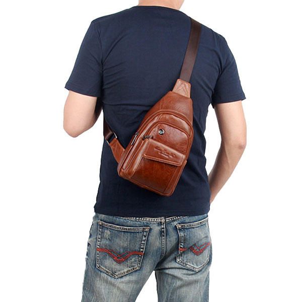 Mochilas De Hombro Con Honda De Cuero Genuino Para Hombres Bolso De Pecho Vintage Bolso De Día