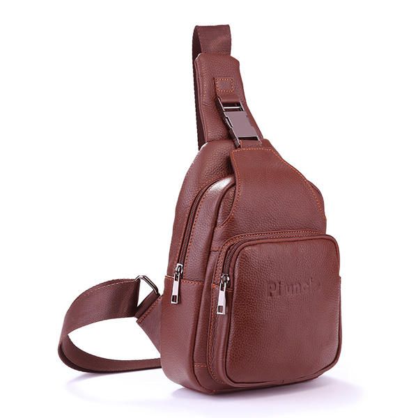 Retro Hombres Casual Deporte Al Aire Libre Bolso De Pecho De Cuero Genuino Bolso Bandolera