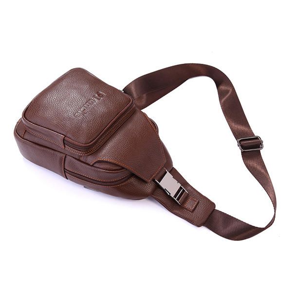 Retro Hombres Casual Deporte Al Aire Libre Bolso De Pecho De Cuero Genuino Bolso Bandolera