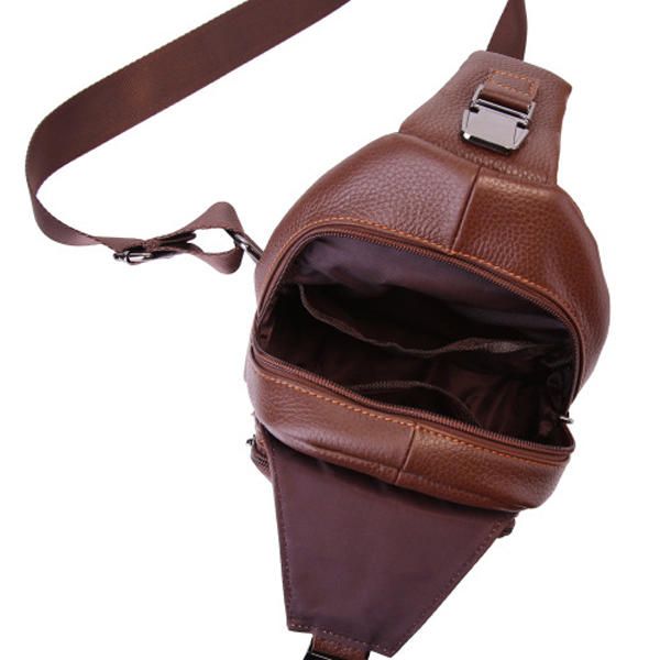 Retro Hombres Casual Deporte Al Aire Libre Bolso De Pecho De Cuero Genuino Bolso Bandolera