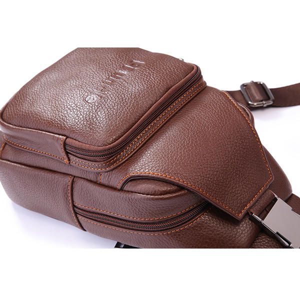 Retro Hombres Casual Deporte Al Aire Libre Bolso De Pecho De Cuero Genuino Bolso Bandolera