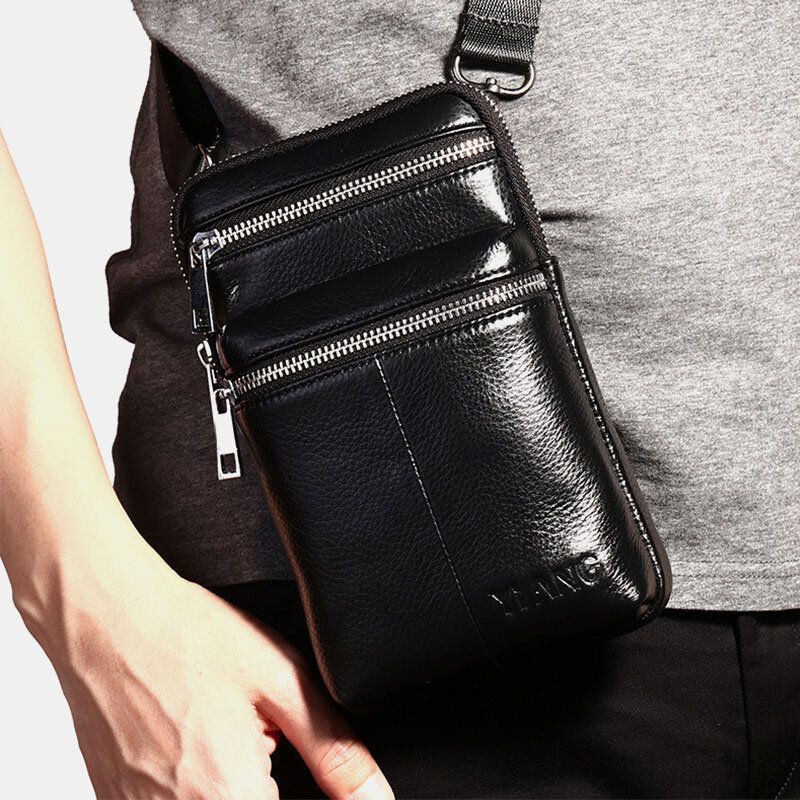 Riñonera De Cuero Genuino Para Hombre Bolso Bandolera Informal Bolso Bandolera