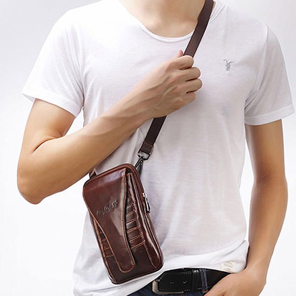 Riñonera De Cuero Genuino Para Hombre Bolso Bandolera Para Teléfono Crossbody B