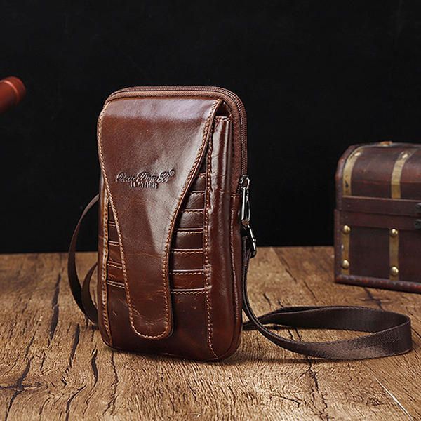 Riñonera De Cuero Genuino Para Hombre Bolso Bandolera Para Teléfono Crossbody B