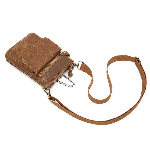 Riñonera De Cuero Genuino Primera Capa De Cuero Ocio Bolso De Teléfono Retro Bolso Bandolera Para Hombres