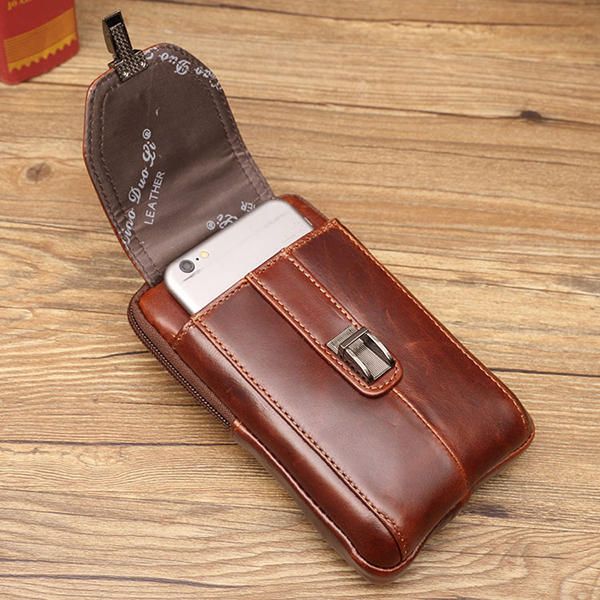 Riñonera De Negocios Para Hombres Cuero Genuino Informal 5.2. 5.7. 6 Pulgadas Bolso Para Teléfono Bandolera Bandolera