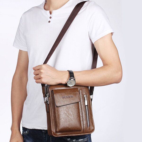 Weixier Hombres Pu Cuero Vintage Bolso Retro Bandolera Bolso Bandolera