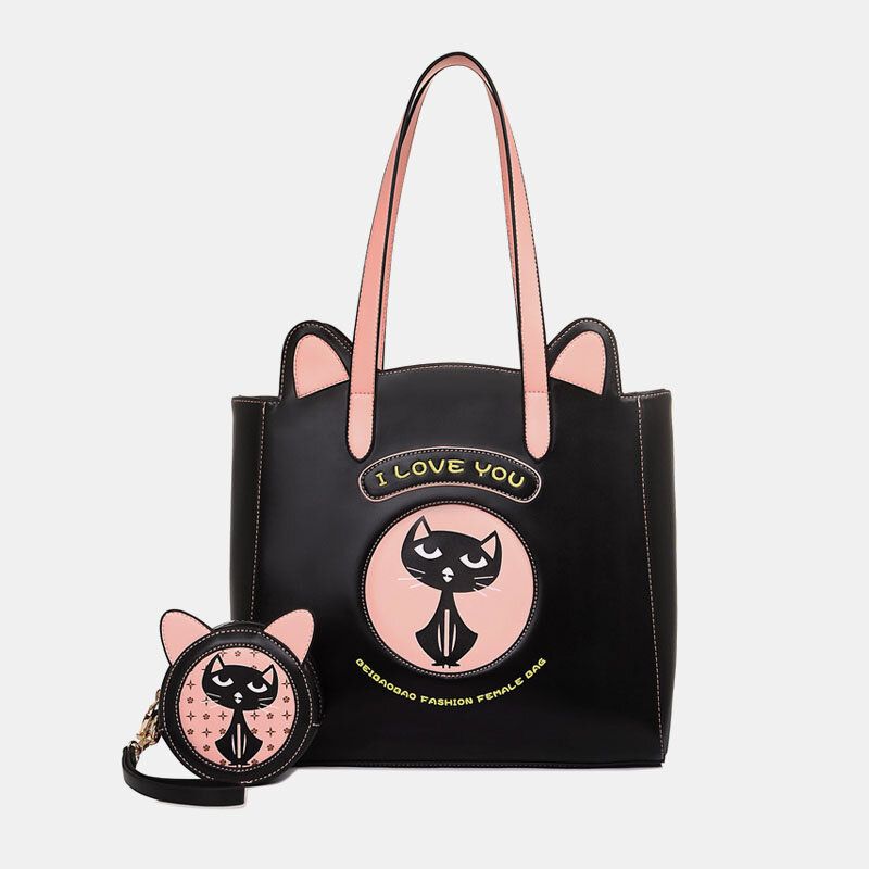 2pcs Bolso Bandolera De Moda Para Mujer Bolso Con Patrón De Gato