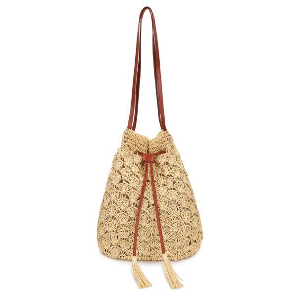 Bolsas De Cubo Con Borlas De Gancho Para Mujer Bolsas De Cubo Con Borlas Trenzadas De Paja Para Mujer Bolsos