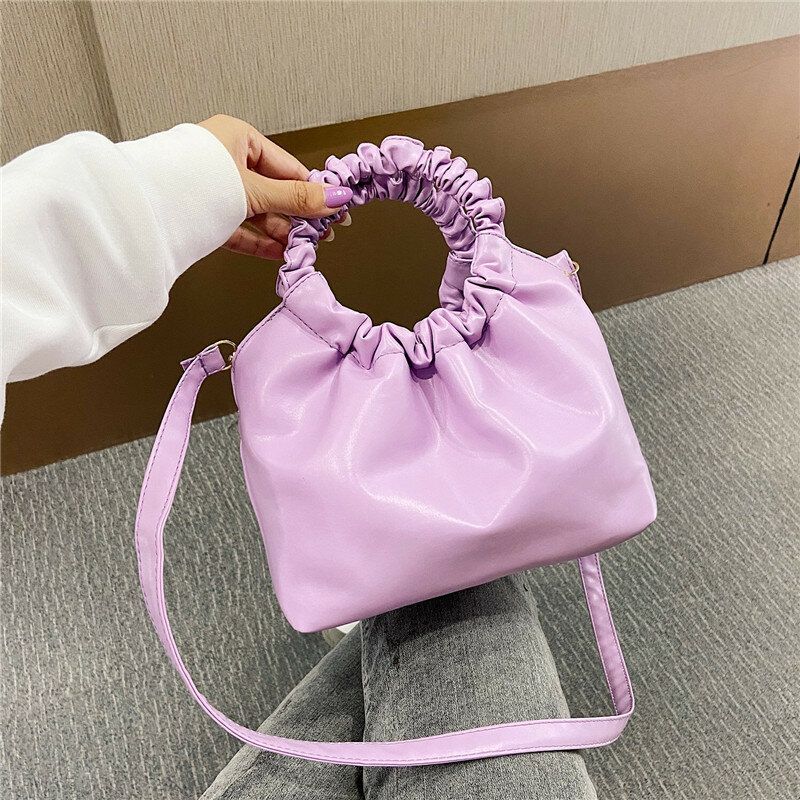 Bolso Acanalado En Forma De Concha De Color Sólido De Cuero Pu Para Mujer Bolso De Mano Bolso Bandolera Bolso Bandolera