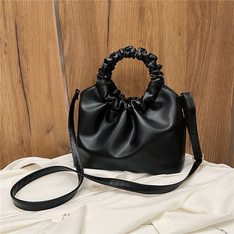 Bolso Acanalado En Forma De Concha De Color Sólido De Cuero Pu Para Mujer Bolso De Mano Bolso Bandolera Bolso Bandolera