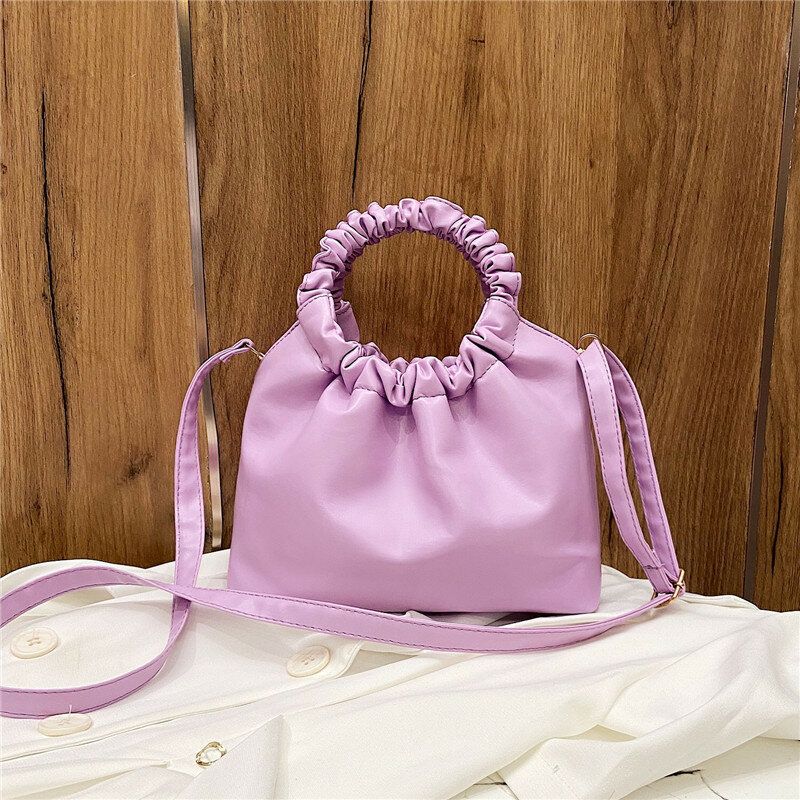 Bolso Acanalado En Forma De Concha De Color Sólido De Cuero Pu Para Mujer Bolso De Mano Bolso Bandolera Bolso Bandolera