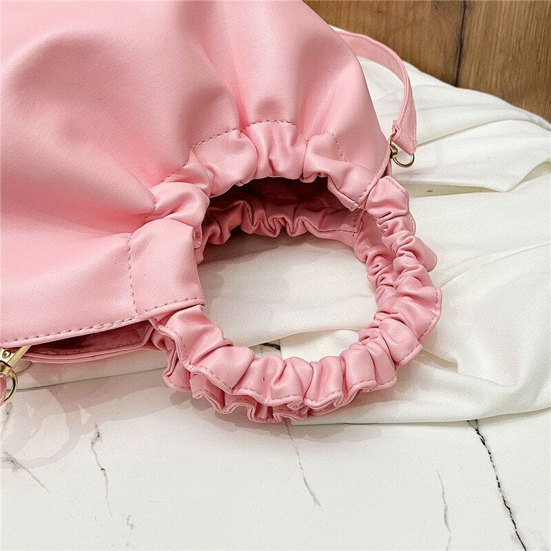 Bolso Acanalado En Forma De Concha De Color Sólido De Cuero Pu Para Mujer Bolso De Mano Bolso Bandolera Bolso Bandolera