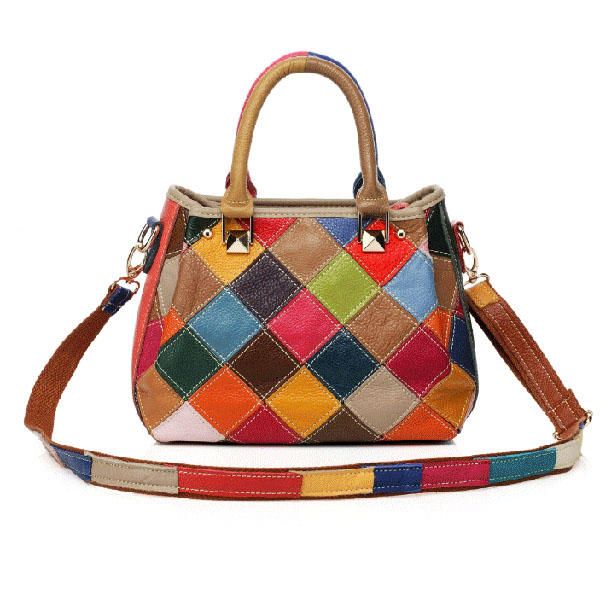 Bolso Bandolera Colorido De Piel De Vaca De Retazos Para Mujer