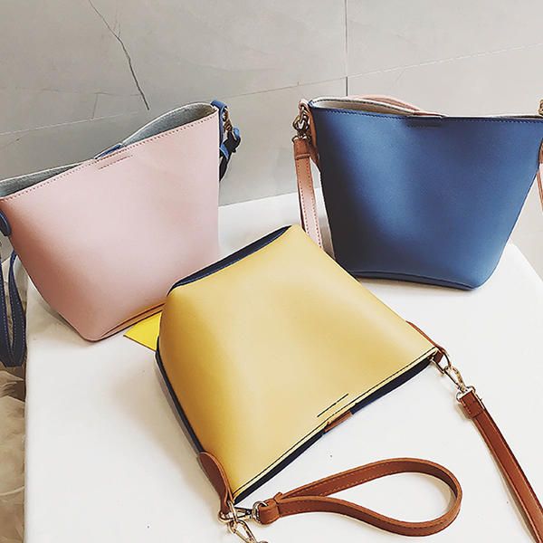 Bolso Bandolera Con Bloque De Color Diario Informal De Cuero Pu Para Mujer