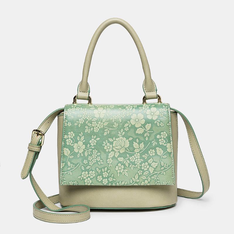 Bolso Bandolera Con Estampado Floral De Cuero Genuino Vintage Para Mujer