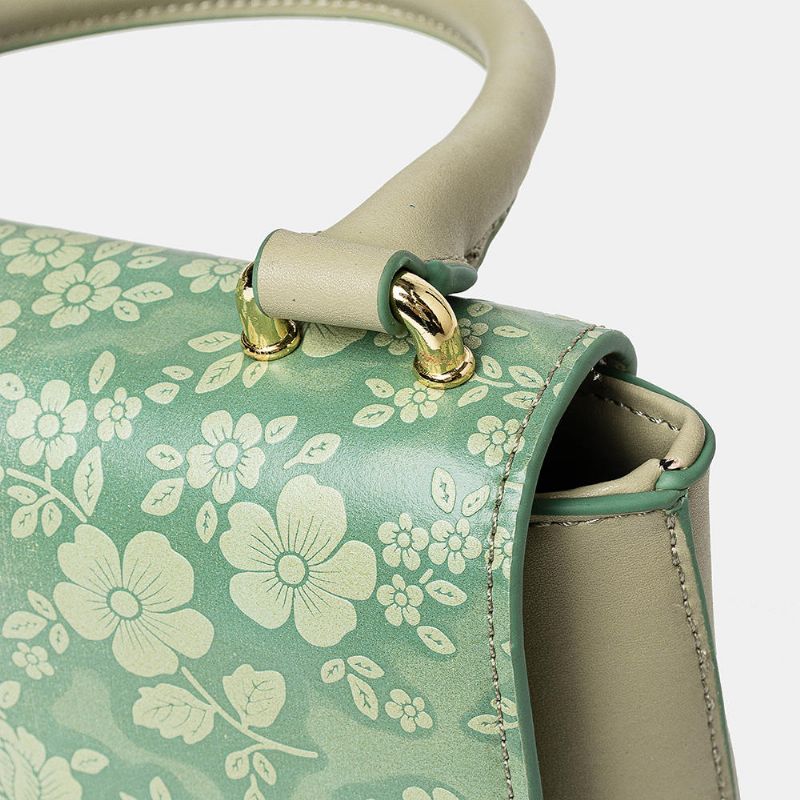 Bolso Bandolera Con Estampado Floral De Cuero Genuino Vintage Para Mujer