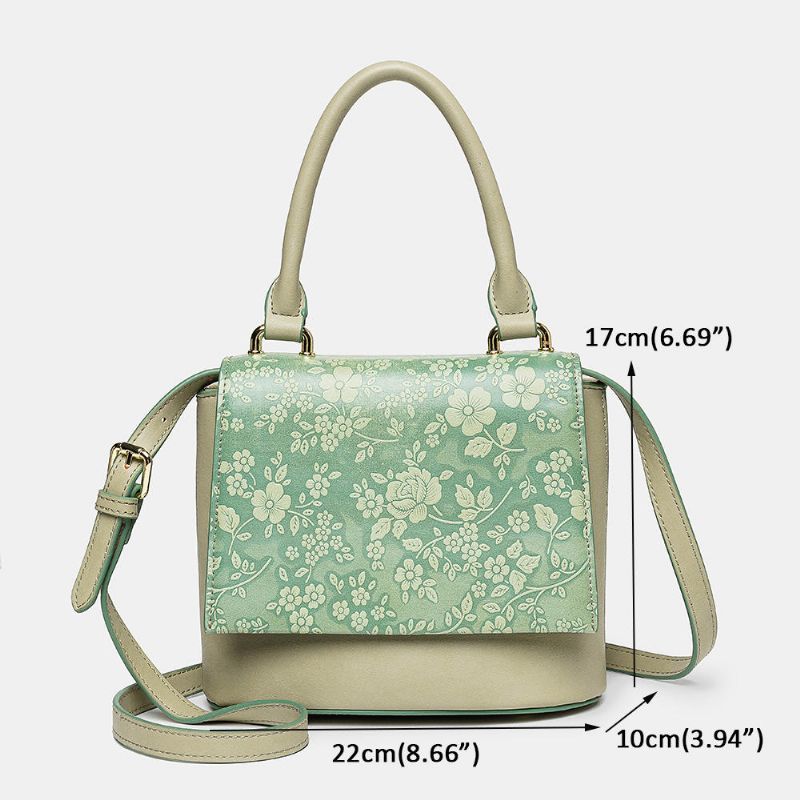 Bolso Bandolera Con Estampado Floral De Cuero Genuino Vintage Para Mujer