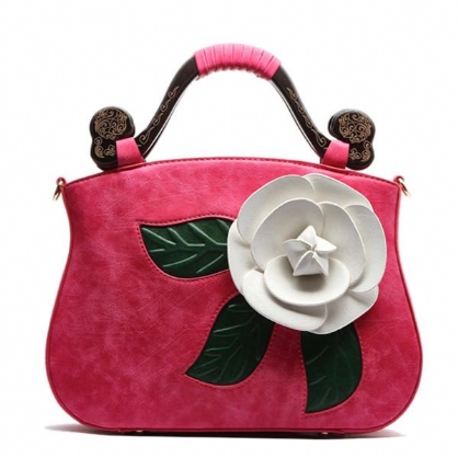 Bolso Bandolera Decorativo Rosa De Cuero Pu De Moda Vintage Para Mujer